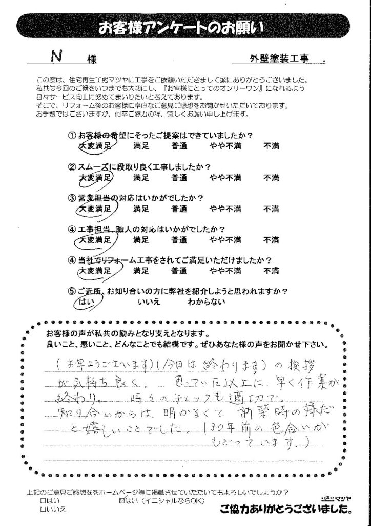 外壁塗装工事　Ｎ様