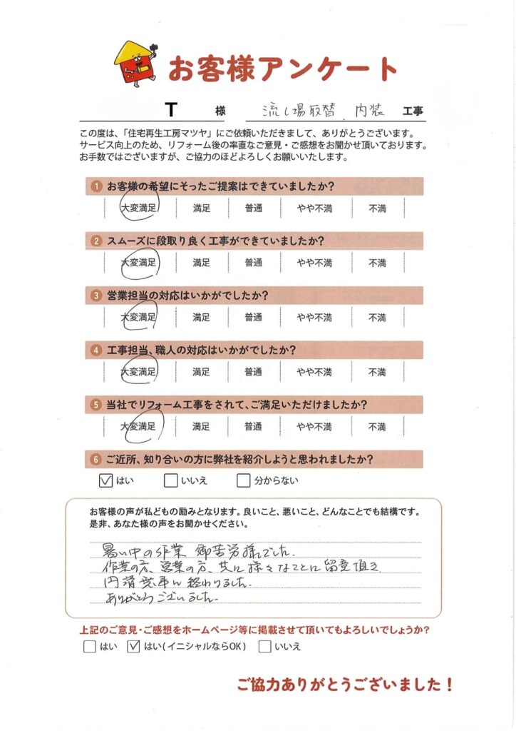 流し場取替、内装工事